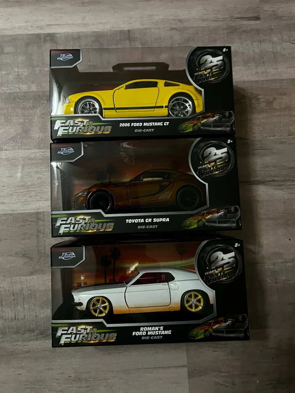 Jada 25 Years of Fast and Furious 1:32 Cars Lot of 3 Ford Mustang, Toyota Supra